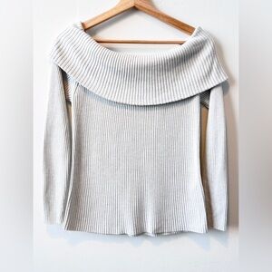Womens Banana Republic Off-Shoulder Ribbed Ecru Sweater | Minimalist Chic Sz. S